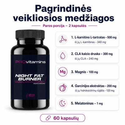 Provitamins Night Fat Burner (Naktinis riebalų degintojas) 60 kaps. - Image 2