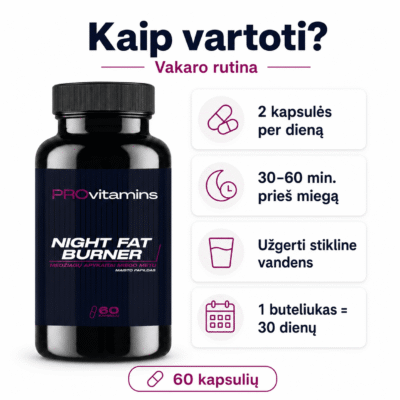 Provitamins Night Fat Burner (Naktinis riebalų degintojas) 60 kaps. - Image 3