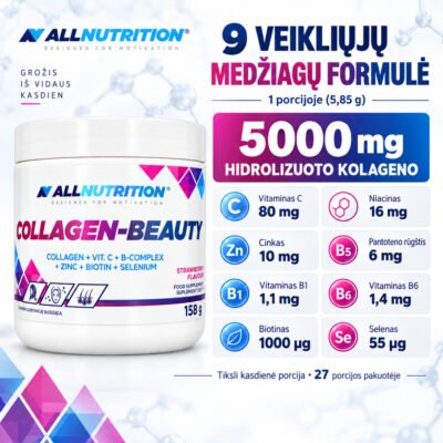 ALLNUTRITION Collagen-Beauty kolagenas su biotinu, cinku ir selenu, braškių sk. 158 g. - Image 4