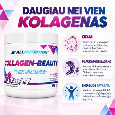 ALLNUTRITION Collagen-Beauty kolagenas su biotinu, cinku ir selenu, braškių sk. 158 g. - Image 3