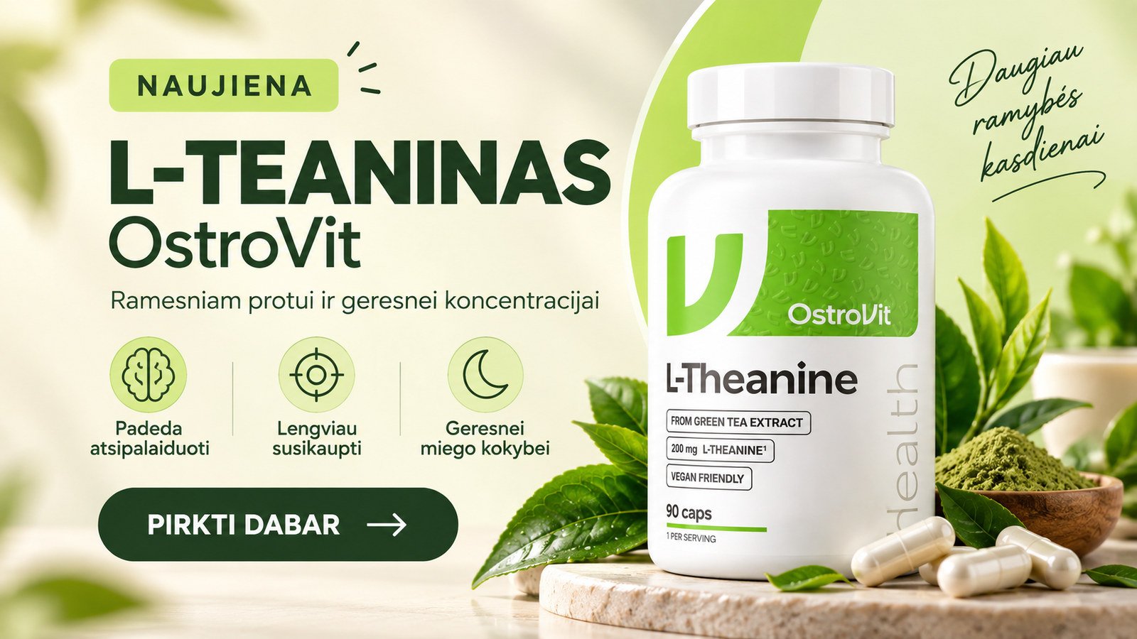 OstroVit L-Theanine – naujiena Moterstalija.lt asortimente